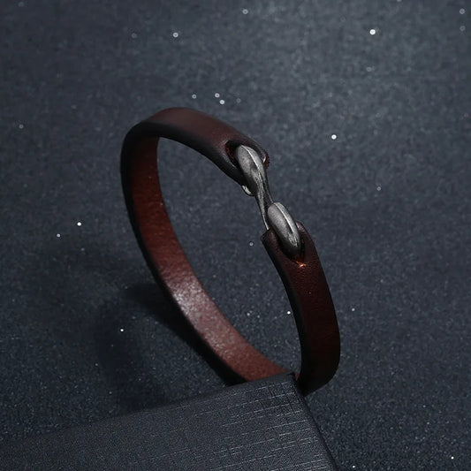 S-Hook Echtleder Armband schwarz Vintage Stil Herrenarmband Punk Design
